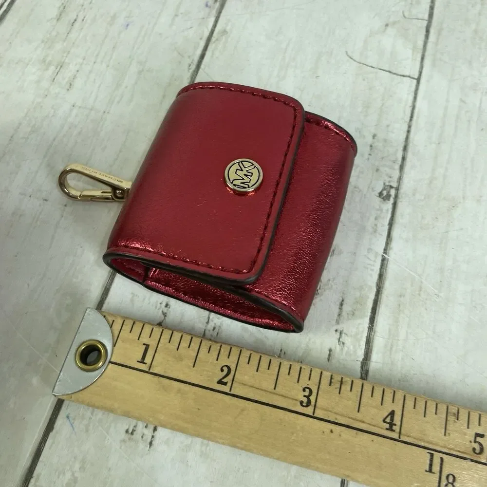 Michael Kors Jet Set Metallic Red Coin /AirPods Case Key Chain MK Logo Bag
